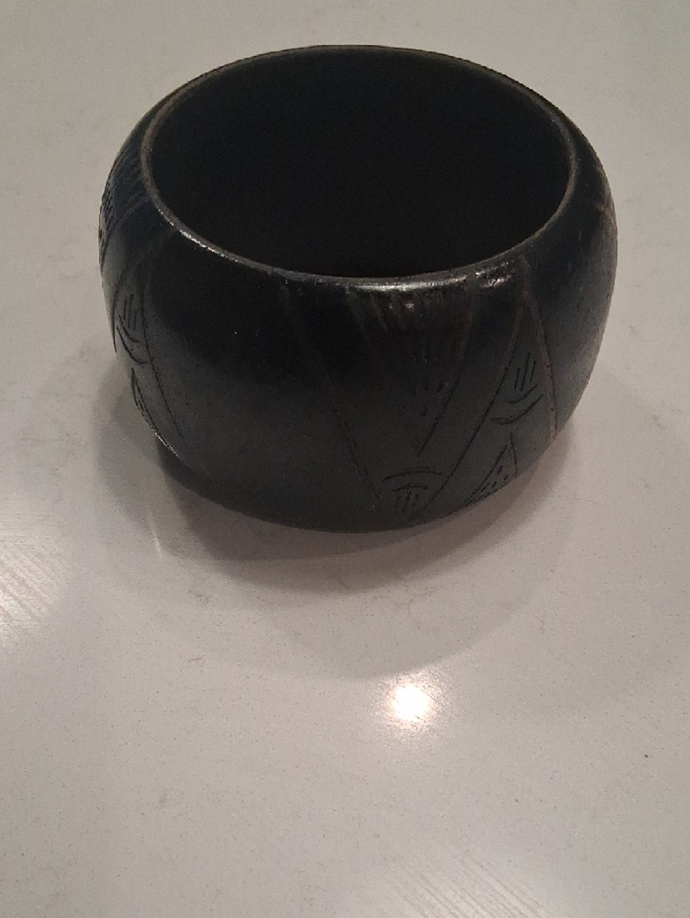 Carved Black Wooden Bangle Bracelet
